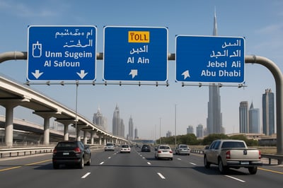 Dubai toll road with clear signage and smooth traffic flow