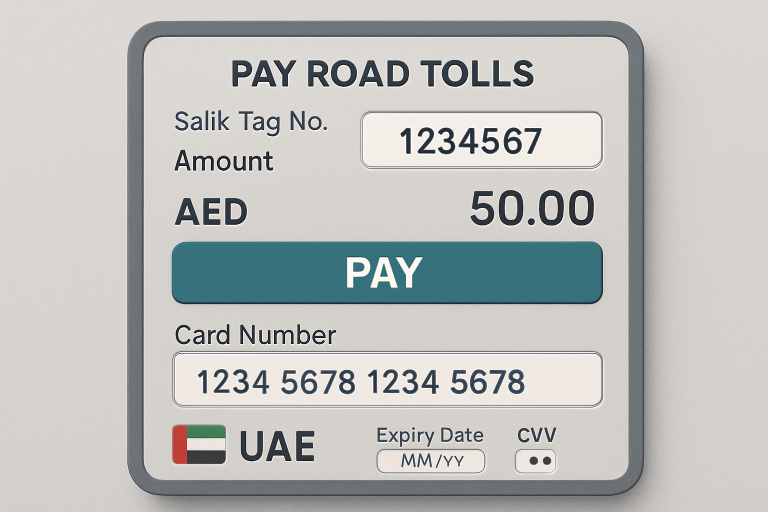 Electronic payment interface for UAE road tolls