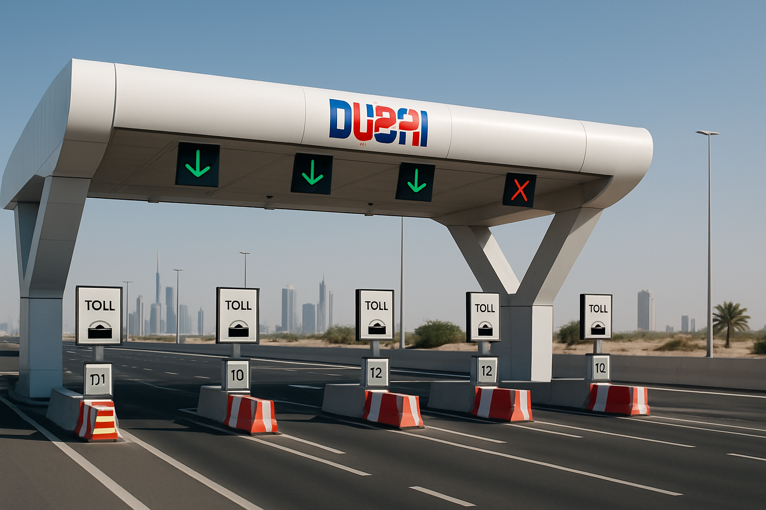 Modern toll gate system on a Dubai highway