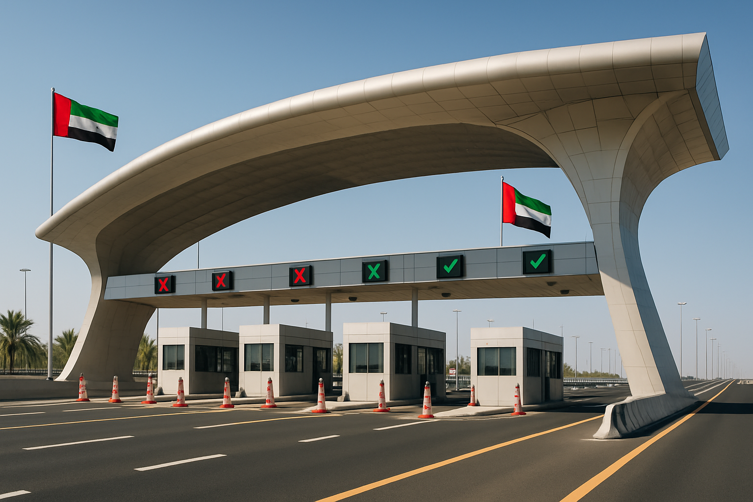 Modern toll gate on a UAE highway